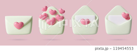 Pink hearts in envelopes 3d vector emoji collection three dimensional cute plastic love mail icons Pink hearts in envelopes 3d vector emoji collection three dimensional cute plastic love mail icons 119454553