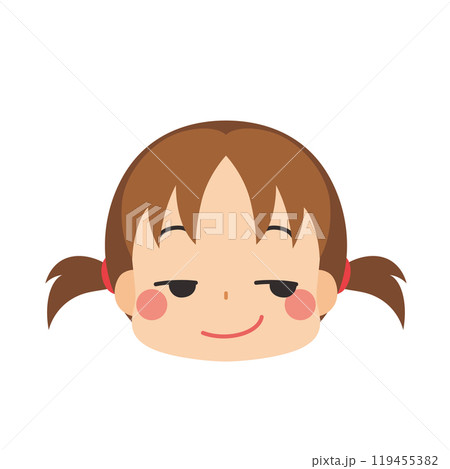 ニヤリと笑う可愛い小さな女の子の絵文字イラスト　アイコン　顔　表情　白背景　ベクター 119455382