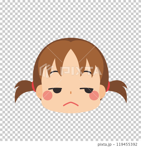 Emoji illustration of a cute little girl with an unamused expression, icon, face, white background, vector 119455392