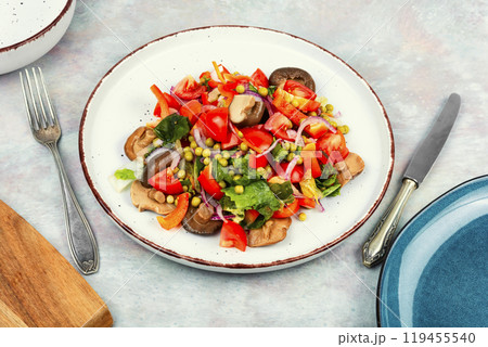 Vegetable salad with pickled mushrooms. Vegetable salad with pickled mushrooms. 119455540