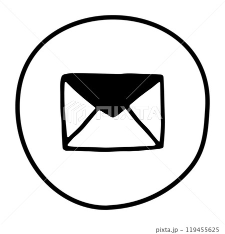 Doodle letter envelope icon or logo, hand drawn with thin black line 119455625