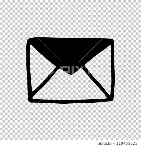 Doodle letter envelope icon or logo, hand drawn with thin black line 119455625