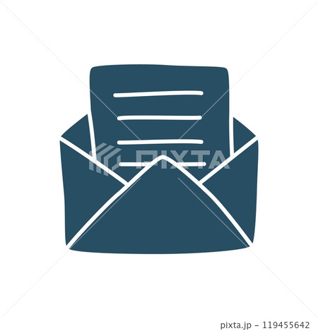 Doodle Open envelope with letter icon or logo, hand drawn with thin black line 119455642