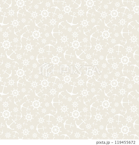 Nautical seamless pattern with ship wheels and anchors 119455672