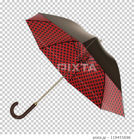 Open black umbrella with black handle, isolated on white background 119455696