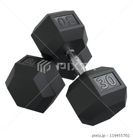 Two Hex Dumbbells with number 30, weightlifting gym equipment Two Hex Dumbbells with number 30, weightlifting gym equipment 119455702