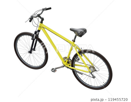 Yellow bicycle, side top view isolated on white background, 3D illustration 119455720