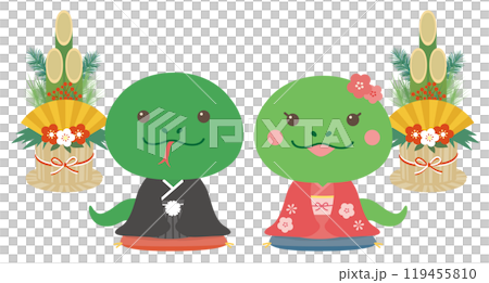 New Year's card material Snake Year Snake couple illustration (Kimono) New Year's card material Snake Year Snake couple illustration (Kimono) 119455810