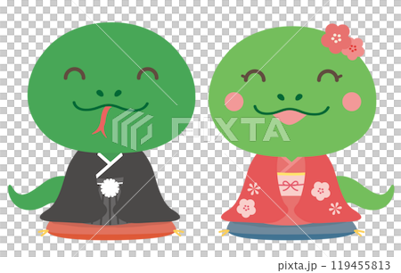 New Year's card material Snake Year Snake couple illustration (Kimono) 119455813