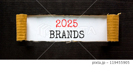 Planning 2025 brands new year symbol. Concept words 2025 Brands on beautiful white paper. Beautiful black paper background. Business 2025 brands new year concept. Copy space. 119455905