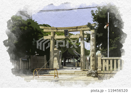 水彩画風 垂水区 海神社 兵庫県神戸市 水彩画風 垂水区 海神社 兵庫県神戸市 119456520