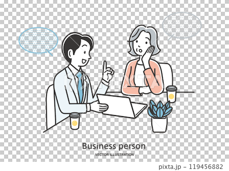 向男性顧問諮詢的老年婦女 119456882