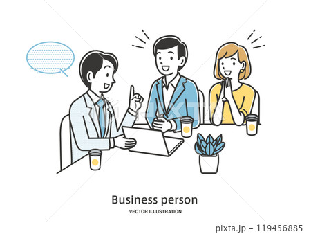 男性のアドバイザーに相談する若い夫婦 男性のアドバイザーに相談する若い夫婦 119456885