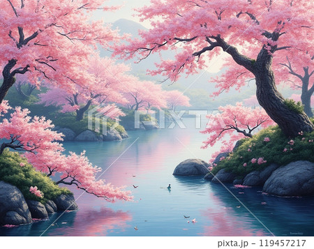 川と桜のコラボレーション 川と桜のコラボレーション 119457217