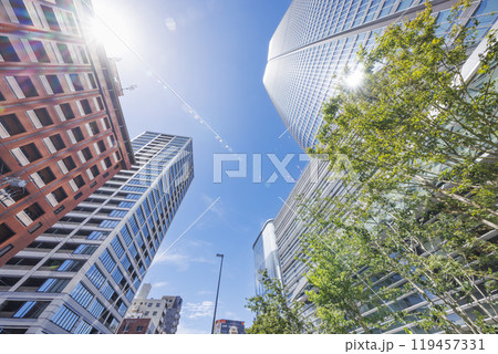 巨大なビルが立ち並ぶ東京の街 119457331