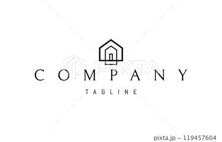 Vector logo with an abstract image of a house in a linear modern style. 119457604