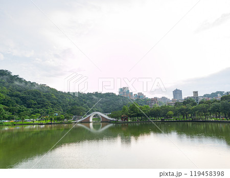 Beautiful landscape of the Moon Bridge at Dahu Park Beautiful landscape of the Moon Bridge at Dahu Park 119458398
