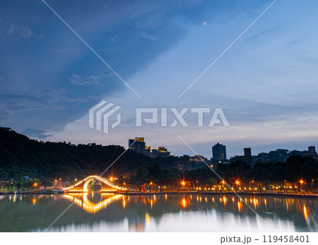 Beautiful landscape of the Moon Bridge at Dahu Park Beautiful landscape of the Moon Bridge at Dahu Park 119458401