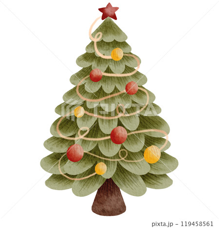 Christmas tree with light watercolor clipart, cozy Christmas a cute hand drawn, Festive holiday card design. Greeting cards, wallpapers, winter season party decorations Christmas tree with light watercolor clipart, cozy Christmas a cute hand drawn, Festive holiday card design. Greeting cards, wallpapers, winter season party decorations 119458561