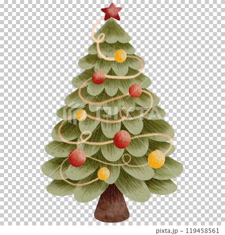 Christmas tree with light watercolor clipart, cozy Christmas a cute hand drawn, Festive holiday card design. Greeting cards, wallpapers, winter season party decorations Christmas tree with light watercolor clipart, cozy Christmas a cute hand drawn, Festive holiday card design. Greeting cards, wallpapers, winter season party decorations 119458561