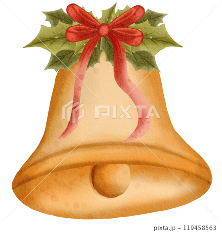 Christmas bell bow watercolor clipart, cozy Christmas a cute hand drawn, Festive holiday card design. Greeting cards, wallpapers, winter season party decorations Christmas bell bow watercolor clipart, cozy Christmas a cute hand drawn, Festive holiday card design. Greeting cards, wallpapers, winter season party decorations 119458563