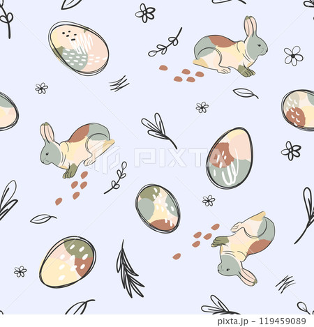 Hand drawn Easter Bunny floral background. Creative Vector Illustration 119459089