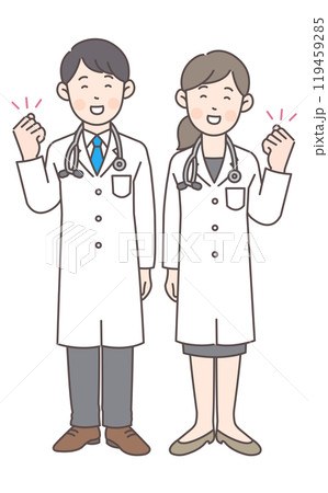 ガッツポーズするお医者さんの全身イラスト1 119459285