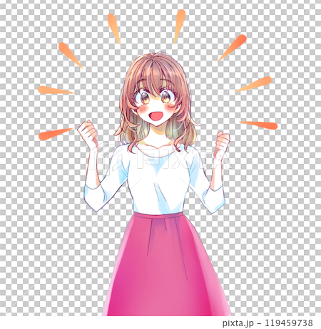 A woman with a bright expression making fists with both hands A woman with a bright expression making fists with both hands 119459738
