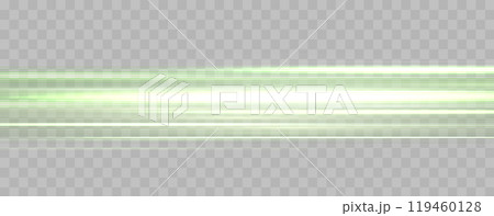 Speed rays, velocity light neon flow, zoom in motion effect, green glow speed lines, colorful light trails, stripes. Abstract background, vector illustration. 119460128