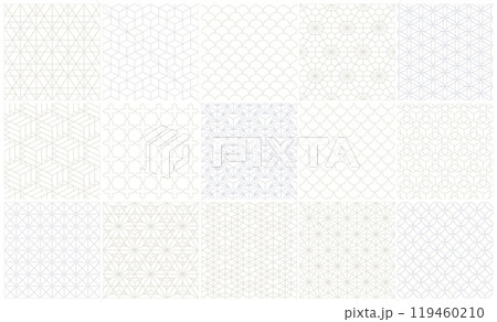 Collection of seamless ornamental vector patterns. Oriental structure monochrome backgrounds. Geometric tile mosaic design. Grid texture - decorative outline prints 119460210