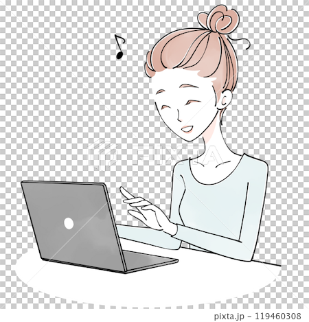 Woman using a computer with a smile 119460308