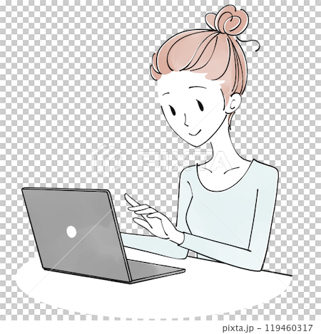 A woman who operates a computer with a smile 119460317