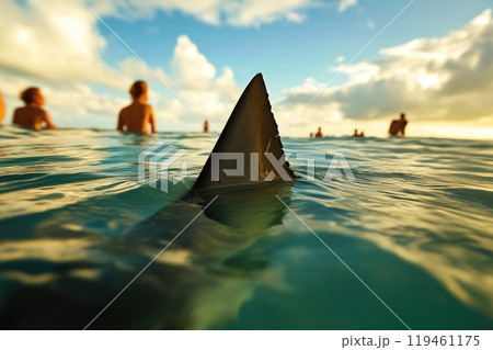 Close-Up View of Shark Fin and Waves 119461175