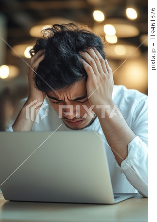Overwhelmed Businessman Struggling to Focus on Work 119461326