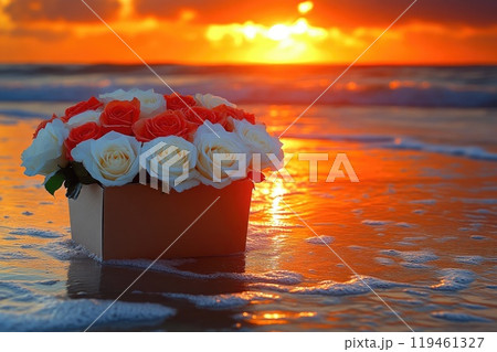 Romantic Gift of Roses at Sunset Romantic Gift of Roses at Sunset 119461327
