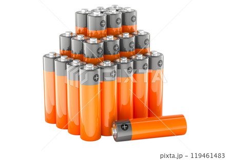 Set of Batteries AA or Rechargeable AA Batteries, 3D rendering Set of Batteries AA or Rechargeable AA Batteries, 3D rendering 119461483