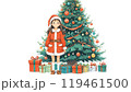 クリスマスの女の子│サンタコスチューム│プレゼントとツリー│かわいいイラスト 119461500