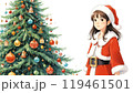 クリスマスの女の子│サンタコス│クリスマスツリーの飾り│かわいいイラスト 119461501