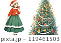 クリスマスの女の子│緑のドレス│サンタ帽│プレゼント│かわいいイラスト 119461503
