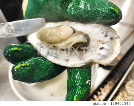 Korean Seafood Food. Steamed oysters Korean Seafood Food. Steamed oysters 119461545