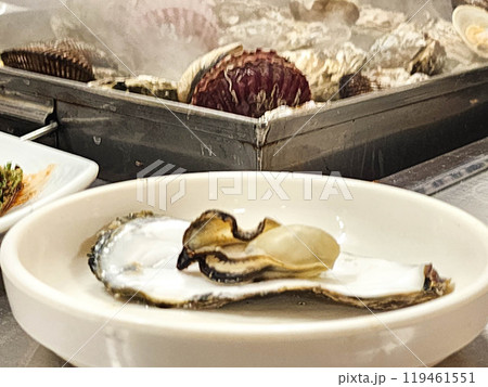 Korean Seafood Food. Steamed oysters Korean Seafood Food. Steamed oysters 119461551