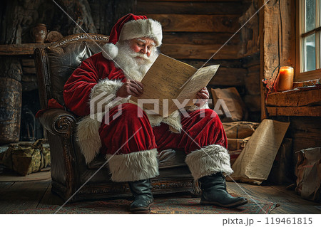 Santa Claus reads a wish list 119461815