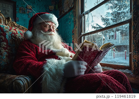 Santa Claus reads a wish list 119461819
