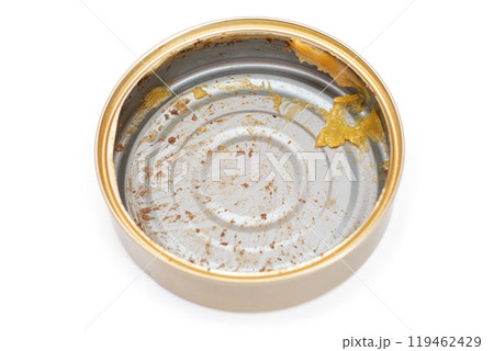 Opened Empty Tin Can Isolated on White Background 119462429