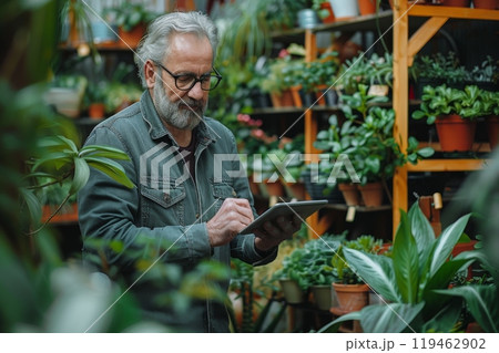 A man research plant at laboratory. Generative AI 119462902