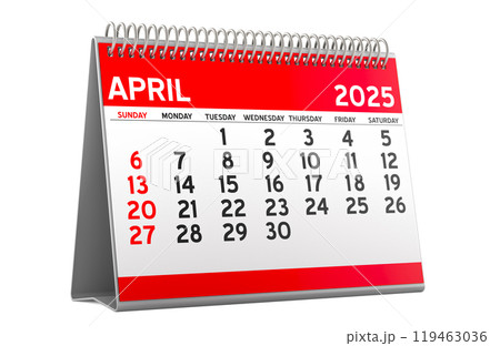 April 2025 Desk Calendar, 3D rendering 119463036