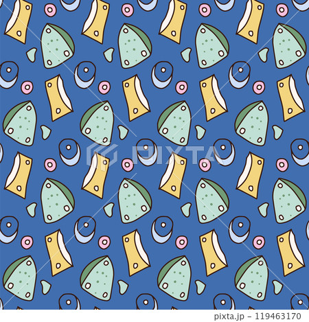 Climbing extreme sport seamless pattern. Rock clambering park endless background. Indoor bouldering repeat cover. Cliff wall continuous ornament. Vector hand drawn illustration. 119463170