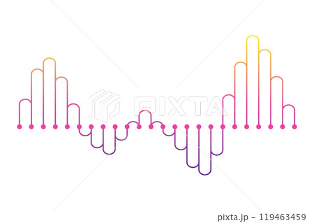 Color sound wave. Audio digital equalizer technology, musical pulse vector Illustration. Voice line waveform or volume level symbol. Curve radio wave 119463459