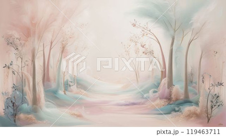 パステルカラーの森の風景抽象画のイラスト素材 [119463711] - PIXTA