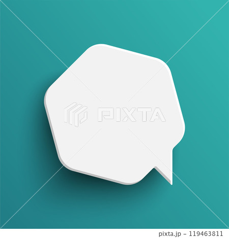 White hexagon speech bubble on green background 119463811